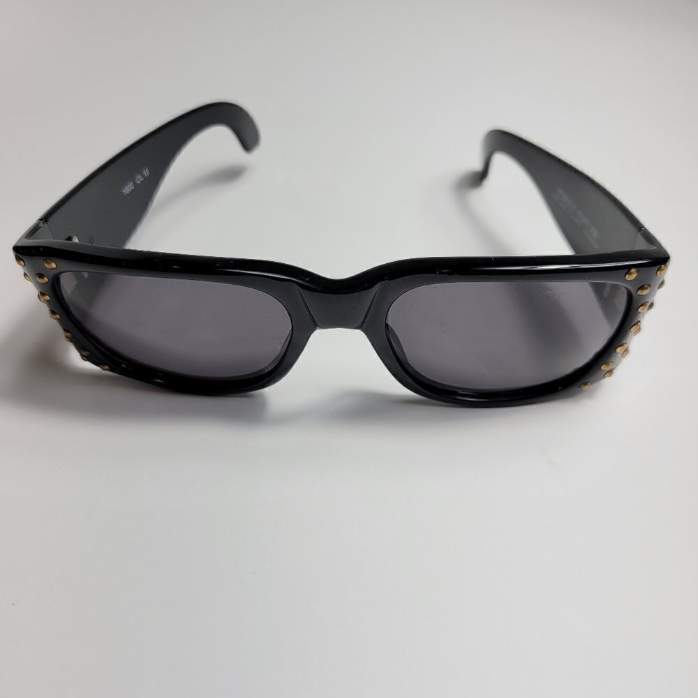 EMMANUELLE KHANH 1980s Black Sunglasses with Gold Metal Studded Accents